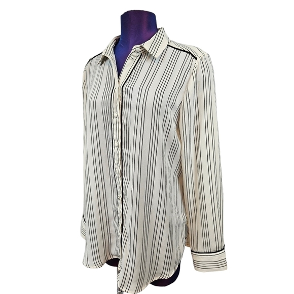 Who What Wear Tops - Who What Wear Striped Chiffon Button Down Blouse Size‎ Medium Women's Top